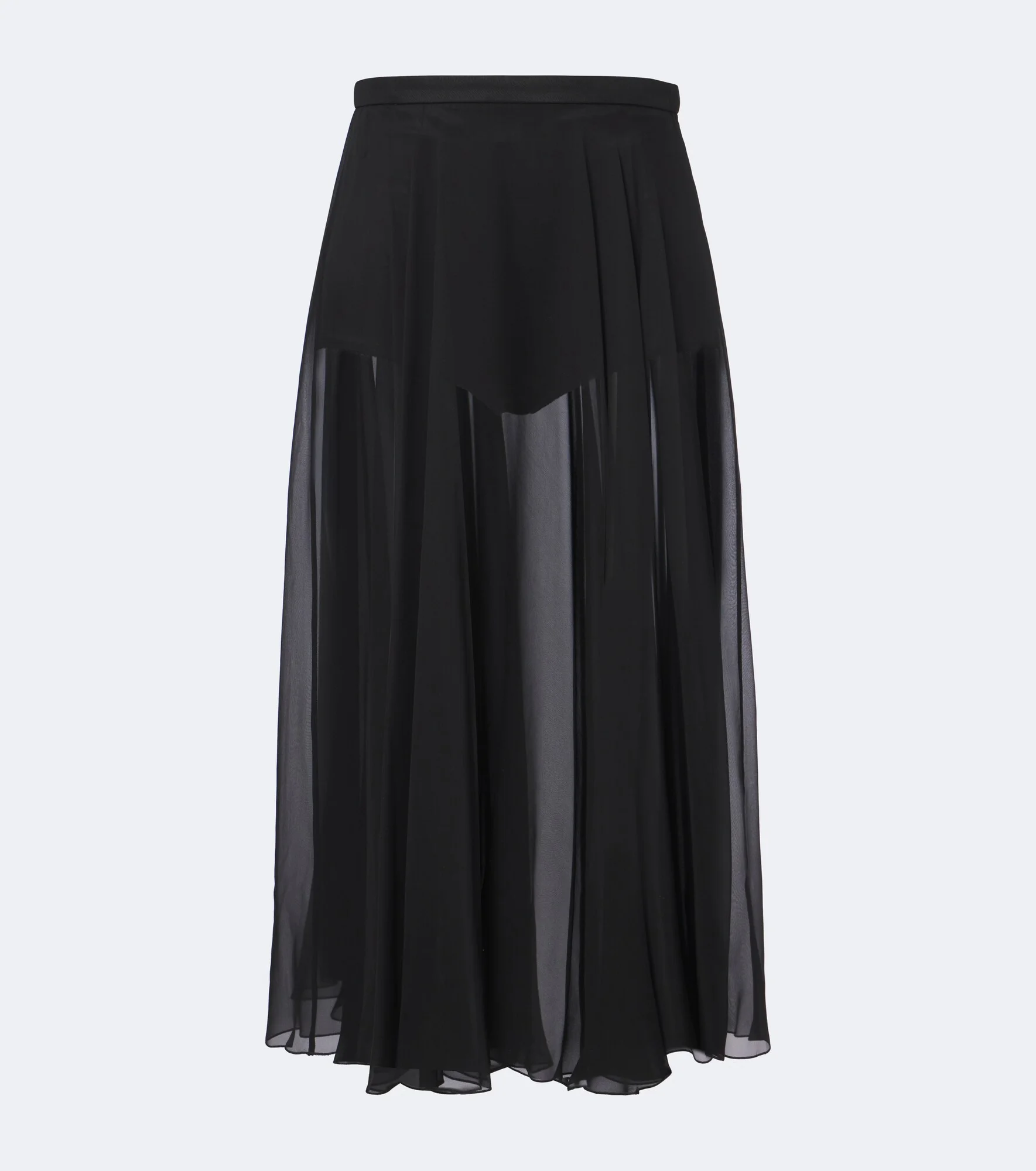 Pleated sheer silk chiffon midi skirt - 1