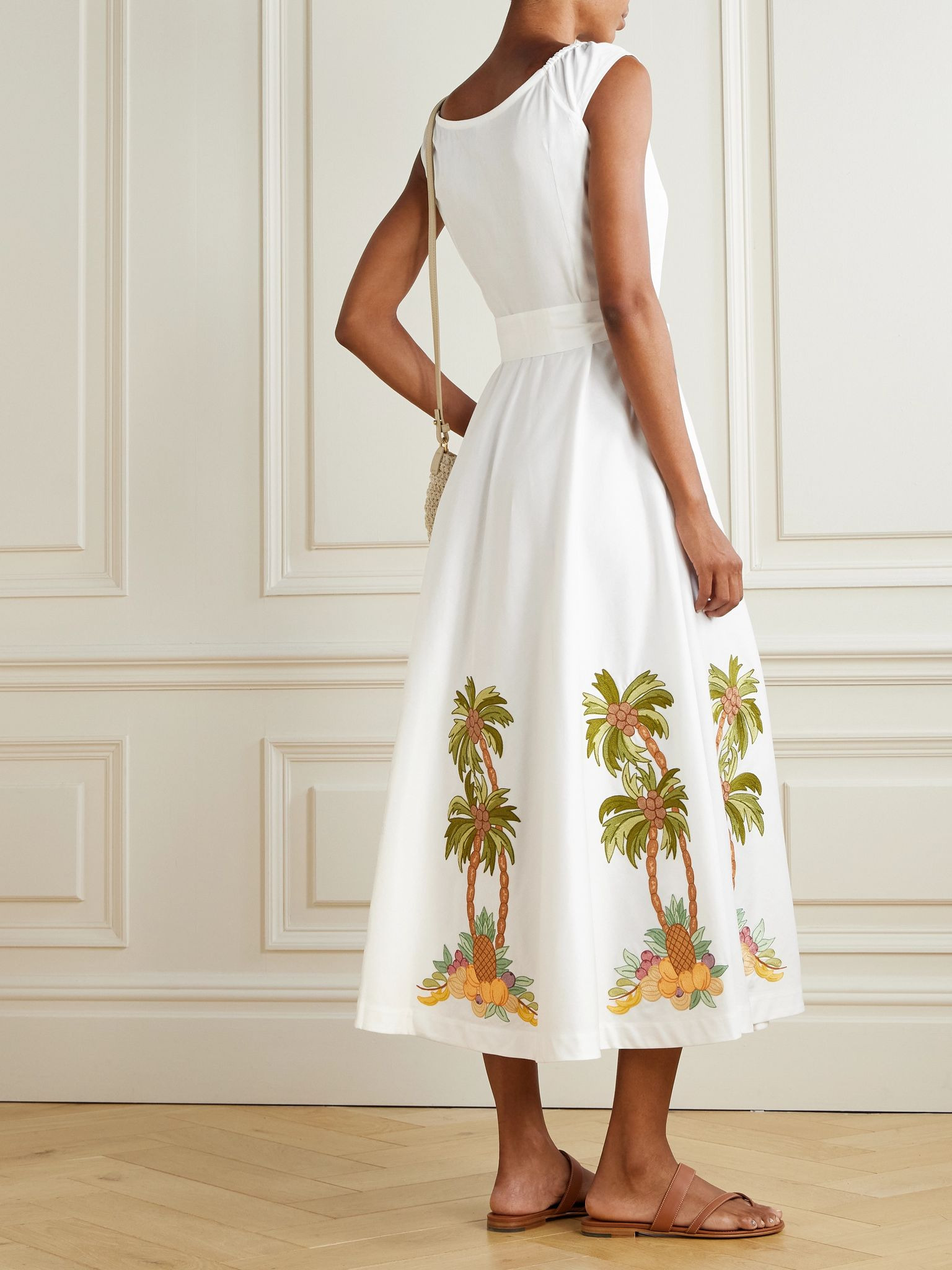 Marzia belted embroidered cotton-twill maxi dress White - 3