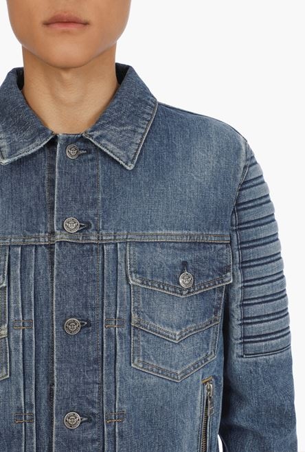 Vintage blue jean jacket with embossed Balmain Paris logo - 9
