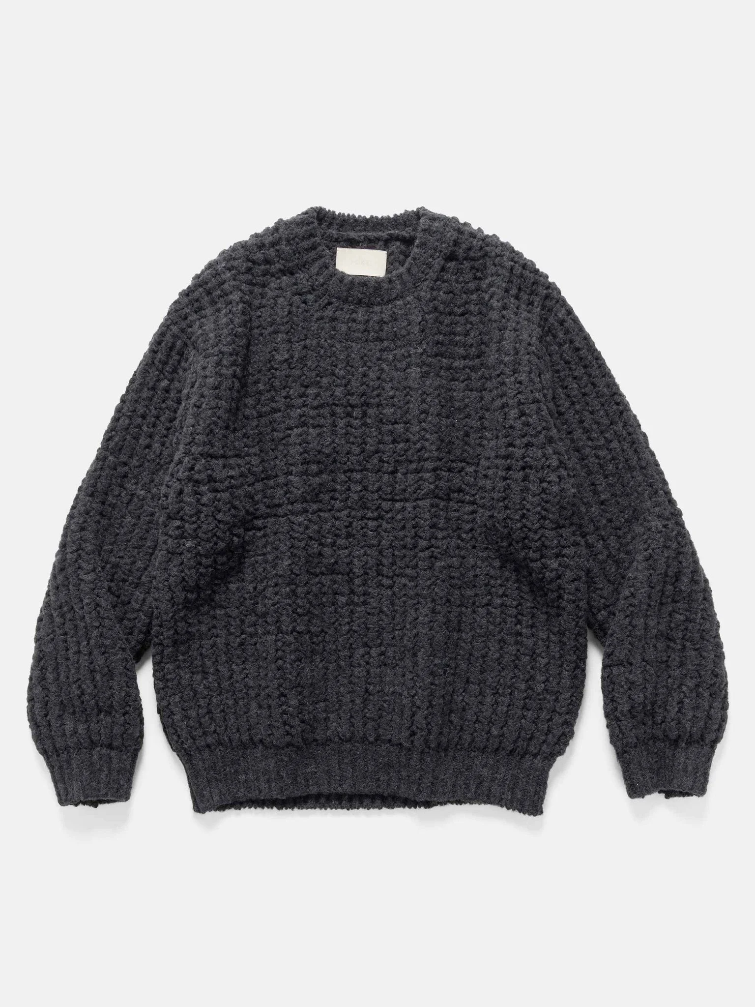 Baby Alpaca Big Waffle Sweater Black - 1