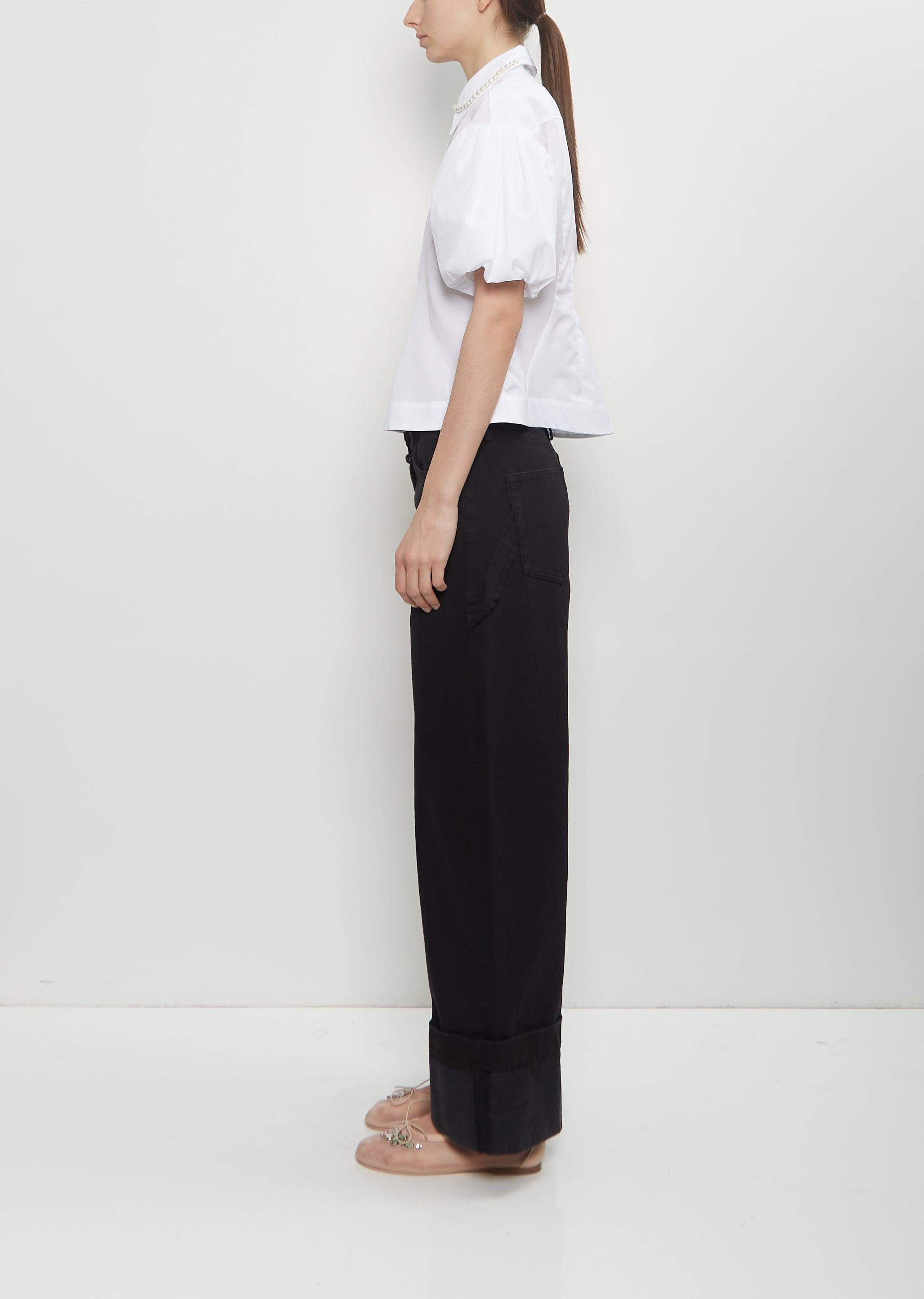 Cotton Puff Sleeve Embellishment Shirt - 2