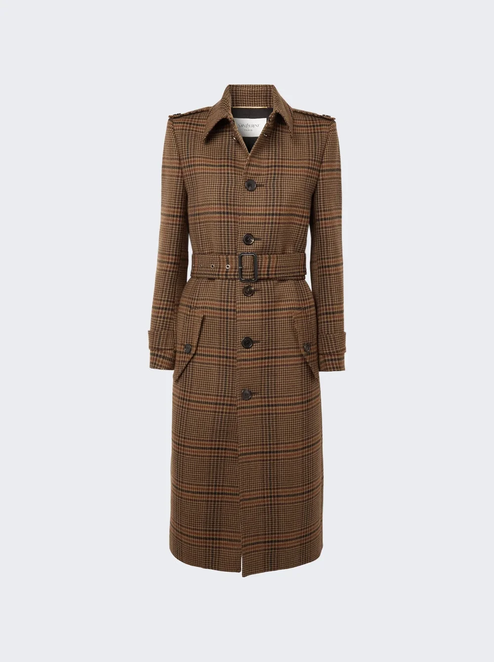 Checked Wool Coat Marron Beige Roux - 1