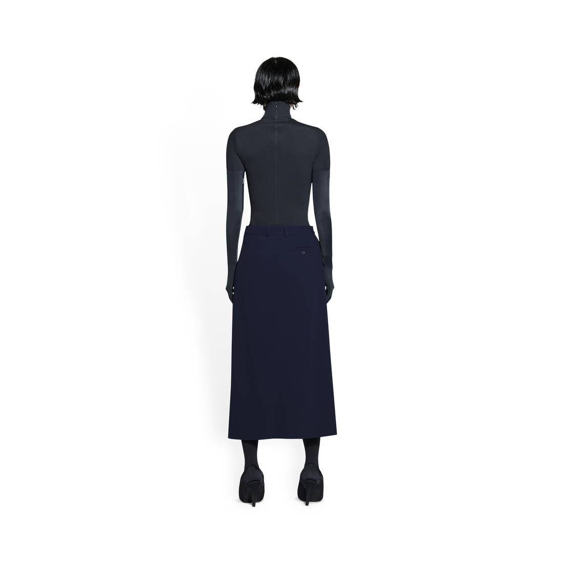 Slit Tailored Skirt in Navy Blue - 4