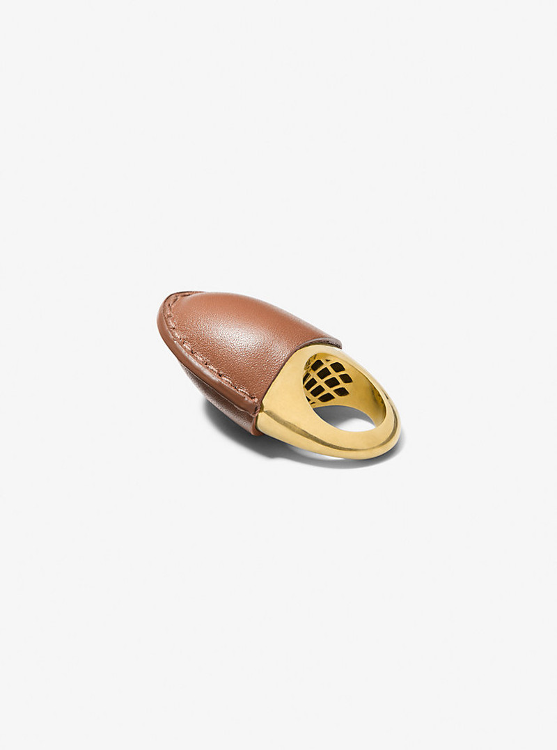 MICHAEL KORS COLLECTION Leather-Wrapped 24k-Gold-Plated Brass Dome Ring outlook