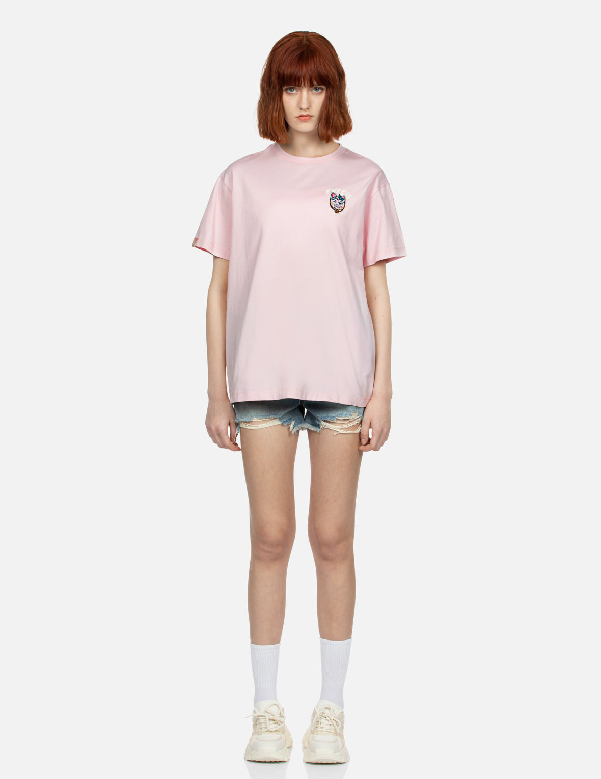 LOGO PRINT AND FORTUNE CAT EMBROIDERY BADGE BOYFRIEND T-SHIRT - 5
