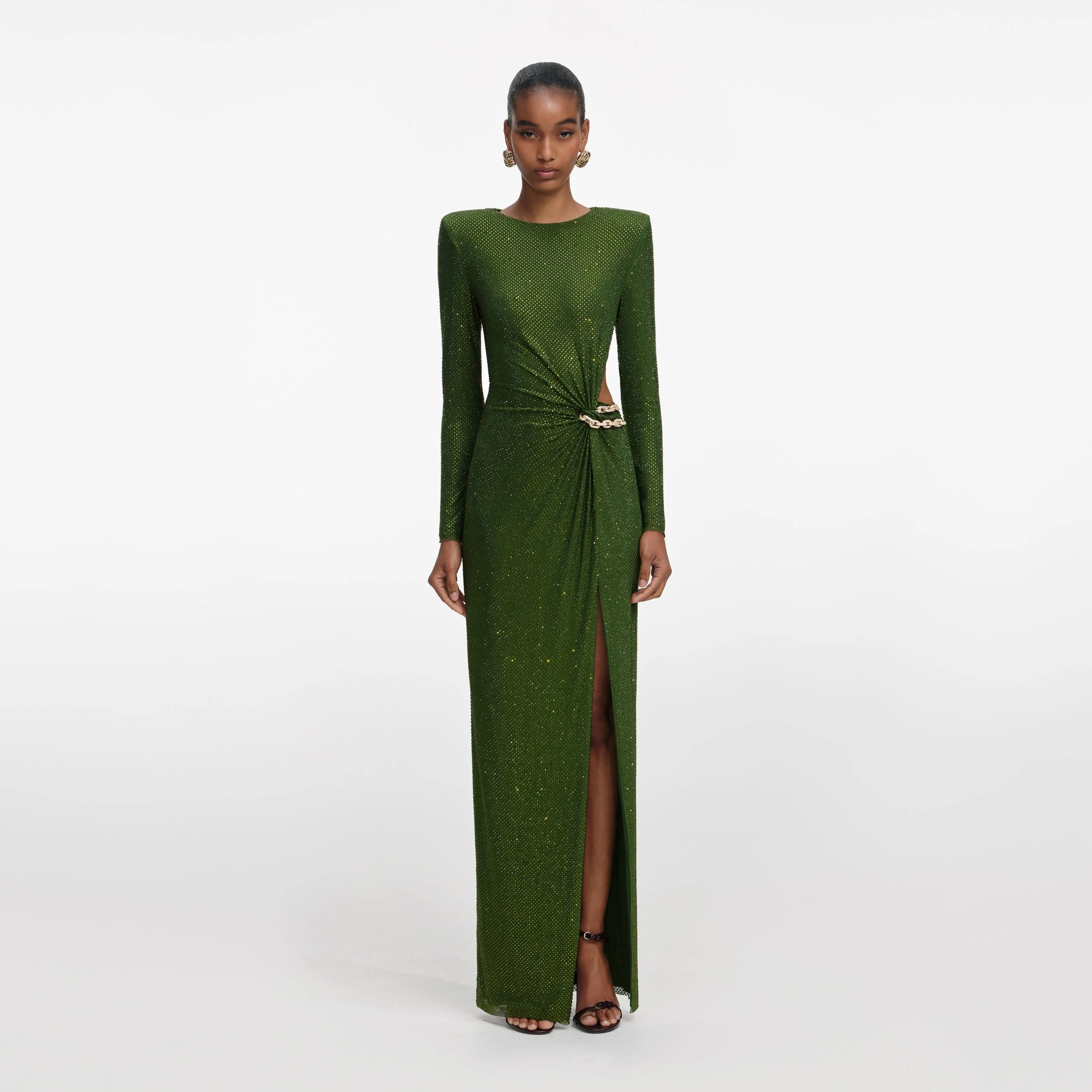 Olive Rhinestone Embellished Maxi Dress - 1
