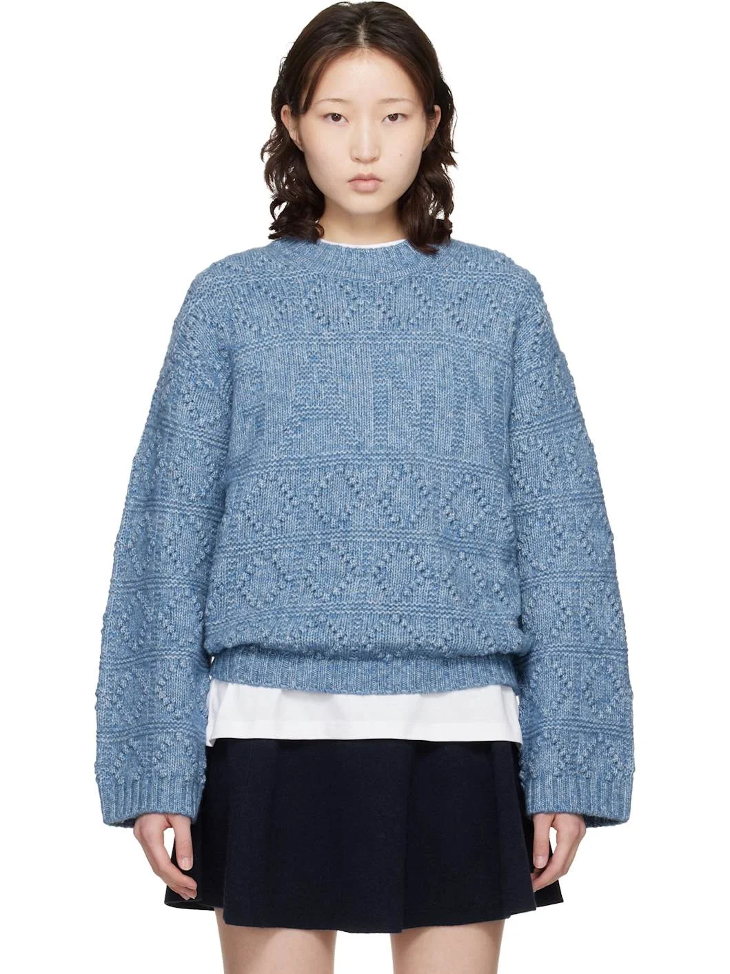 Blue Cotton Wool Bubble Sweater - 1