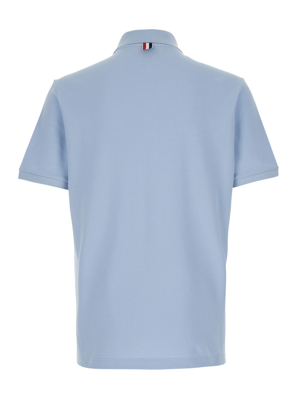Thom Browne Men Light Blue Polo Shirt With Four Stripe Detail And Logo Patch On The Front In Cotton  - 2