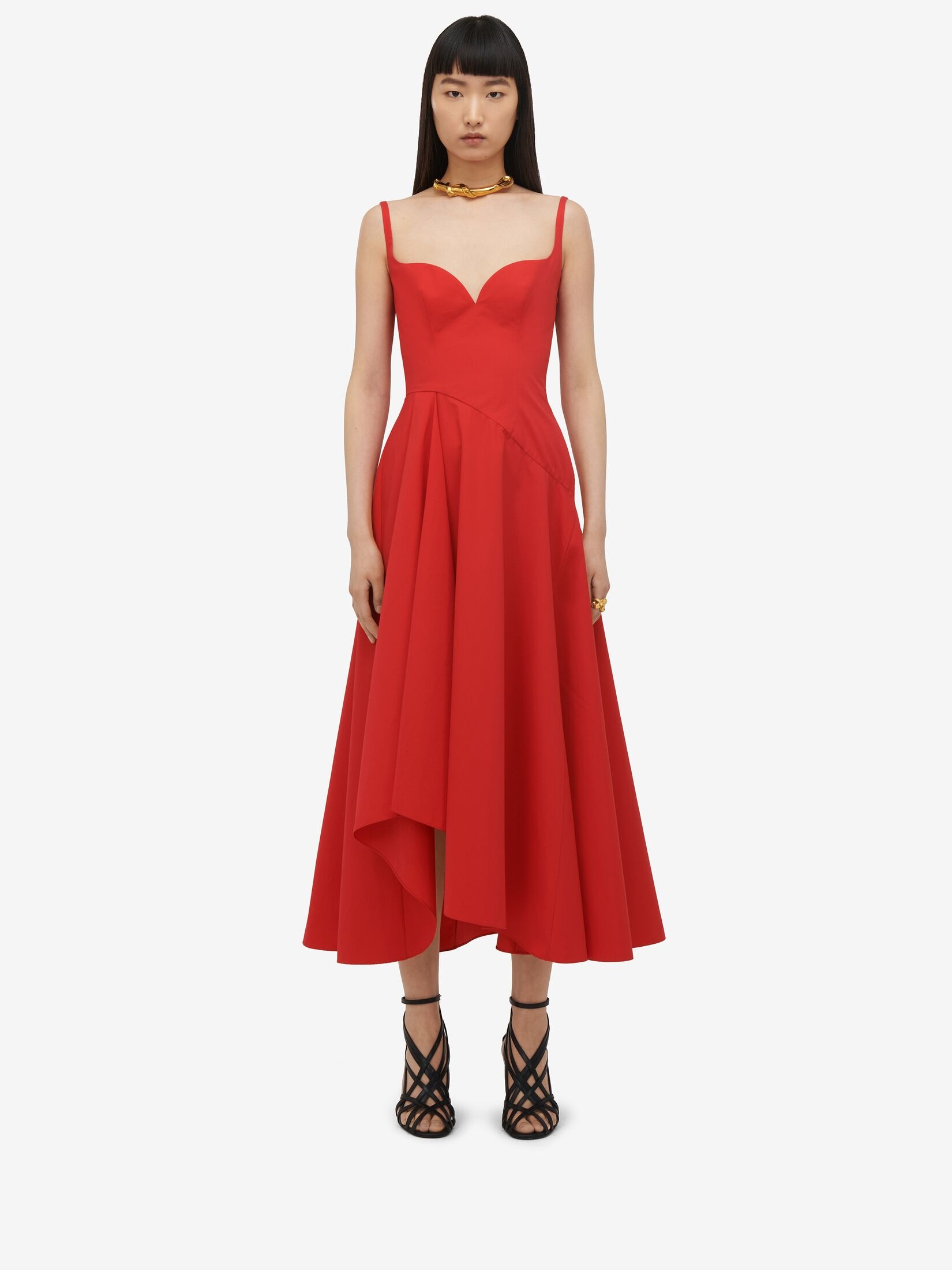 Women's Sweetheart Neckline Midi Dress in Lust Red - 2