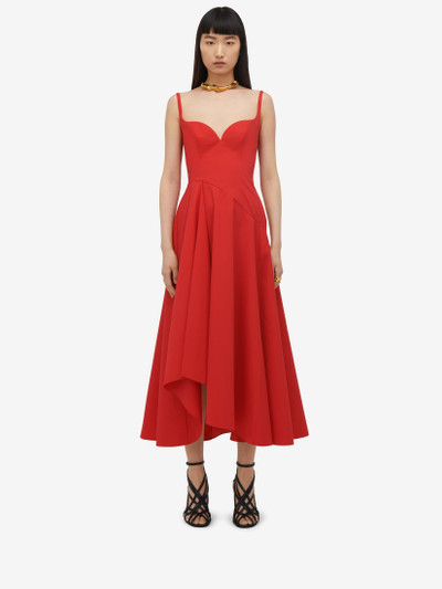 Alexander McQueen Women's Sweetheart Neckline Midi Dress in Lust Red outlook
