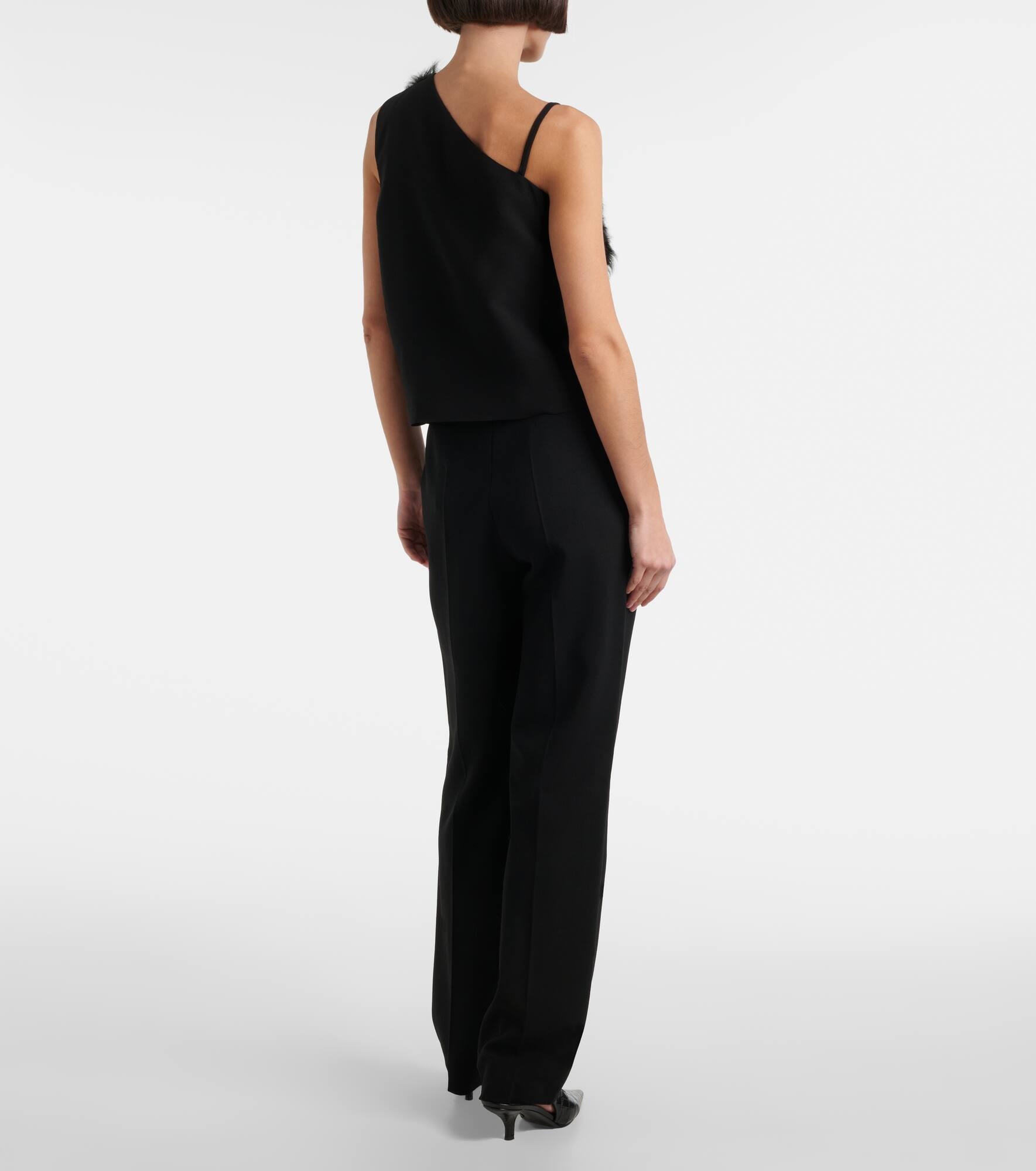 One-shoulder shearling-trimmed top - 3