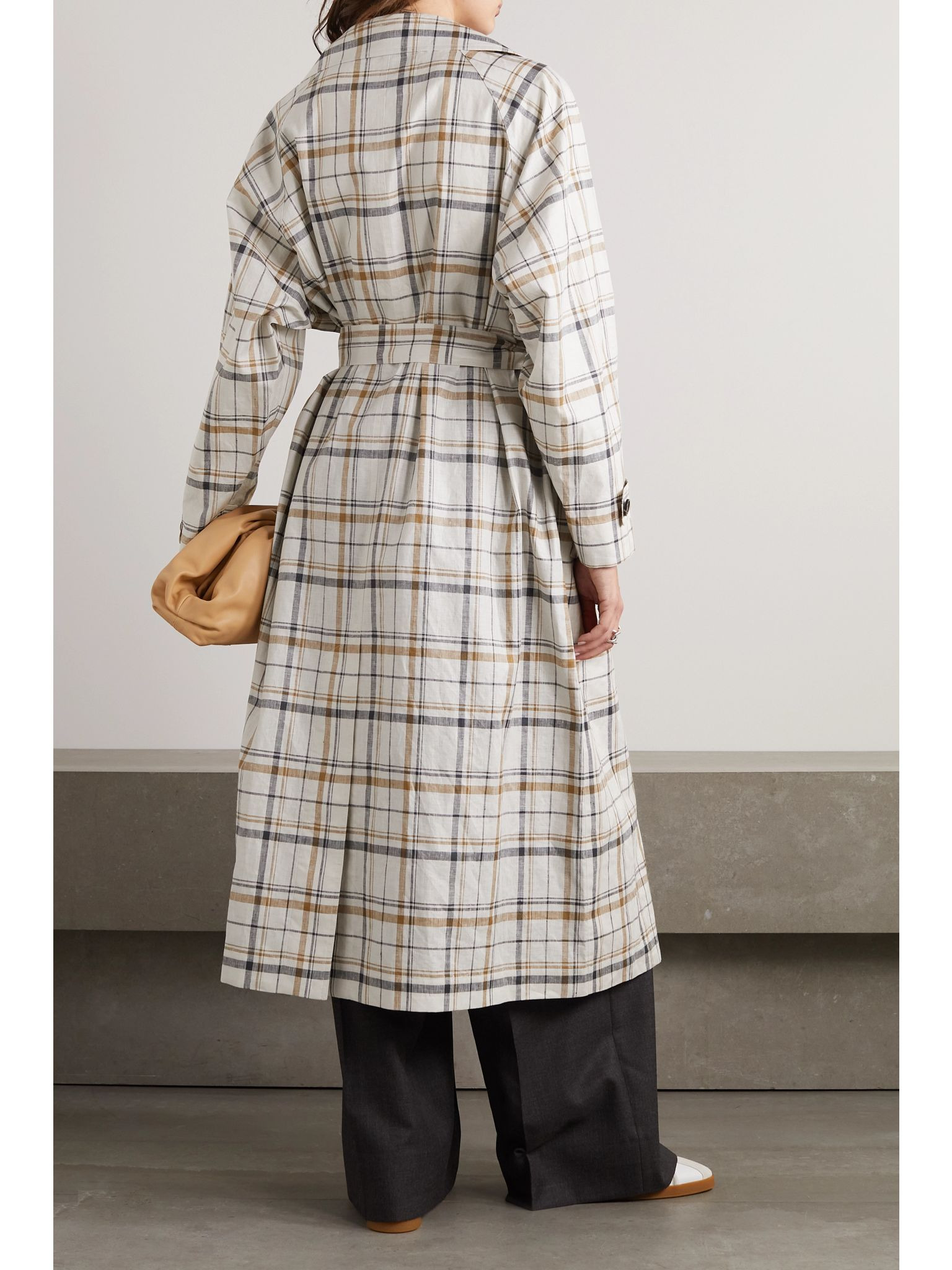 Bille checked belted linen trench coat White - 4