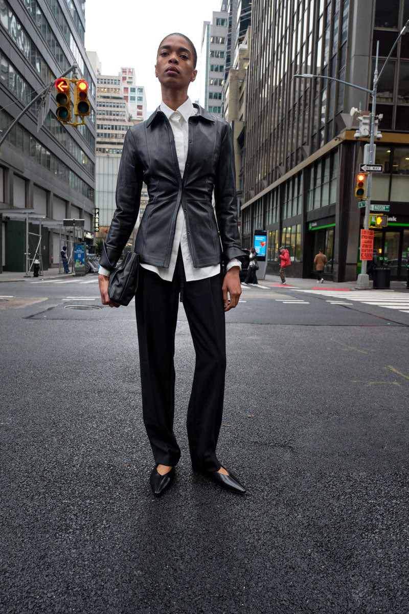 Leather Panelled Shirt - Black - 8