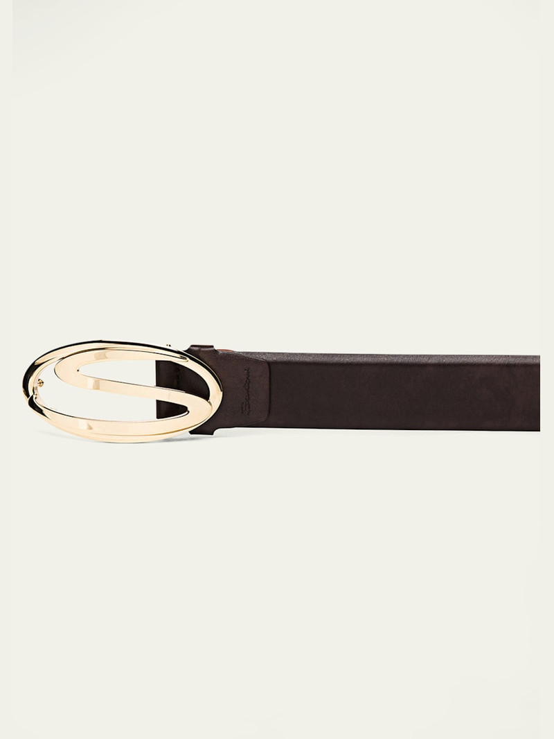 Santoni Men's Oval S-Logo Cuttable Leather Belt outlook