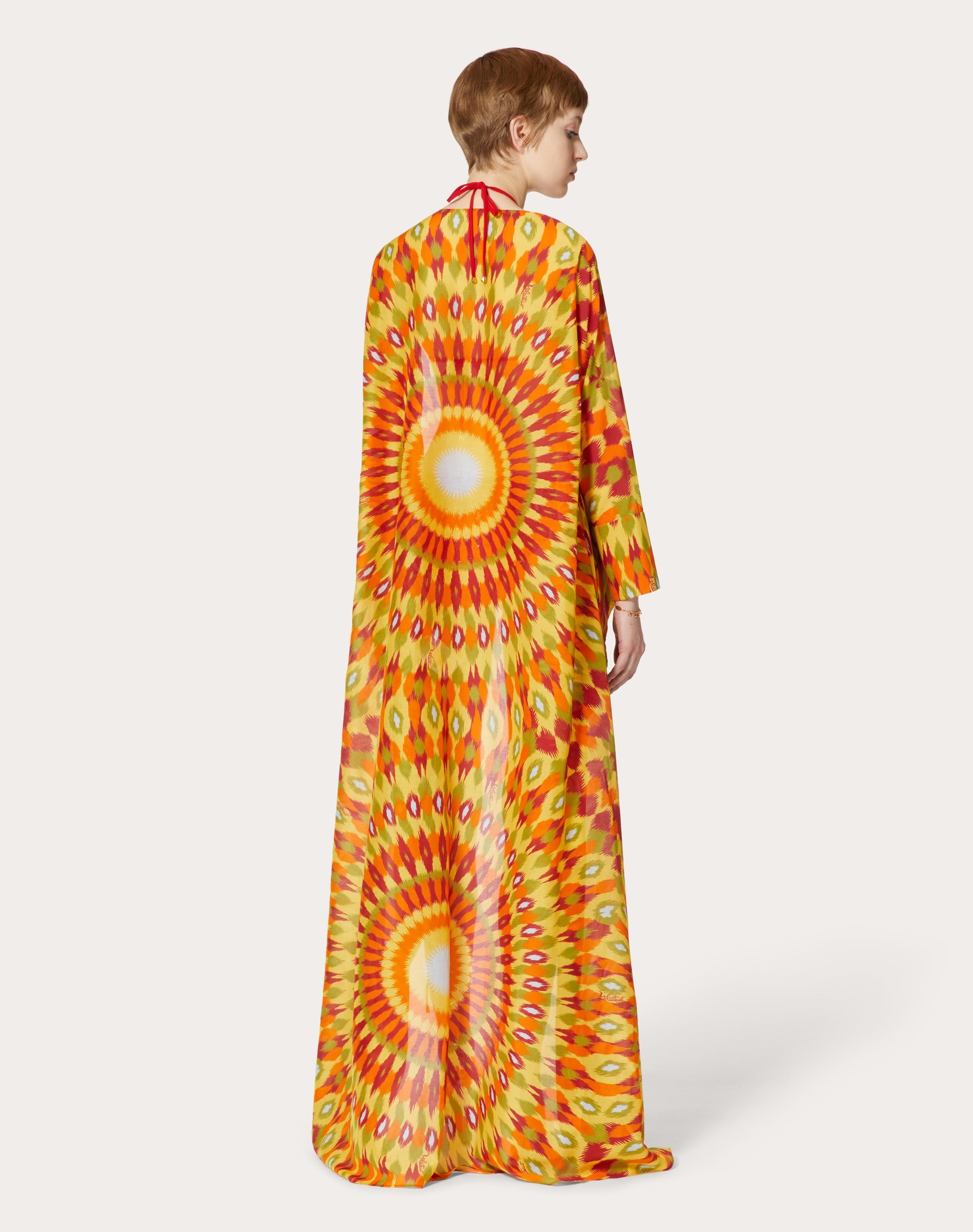 LONG VOILE CAPE WITH ROUND RAIN PRINT - 4