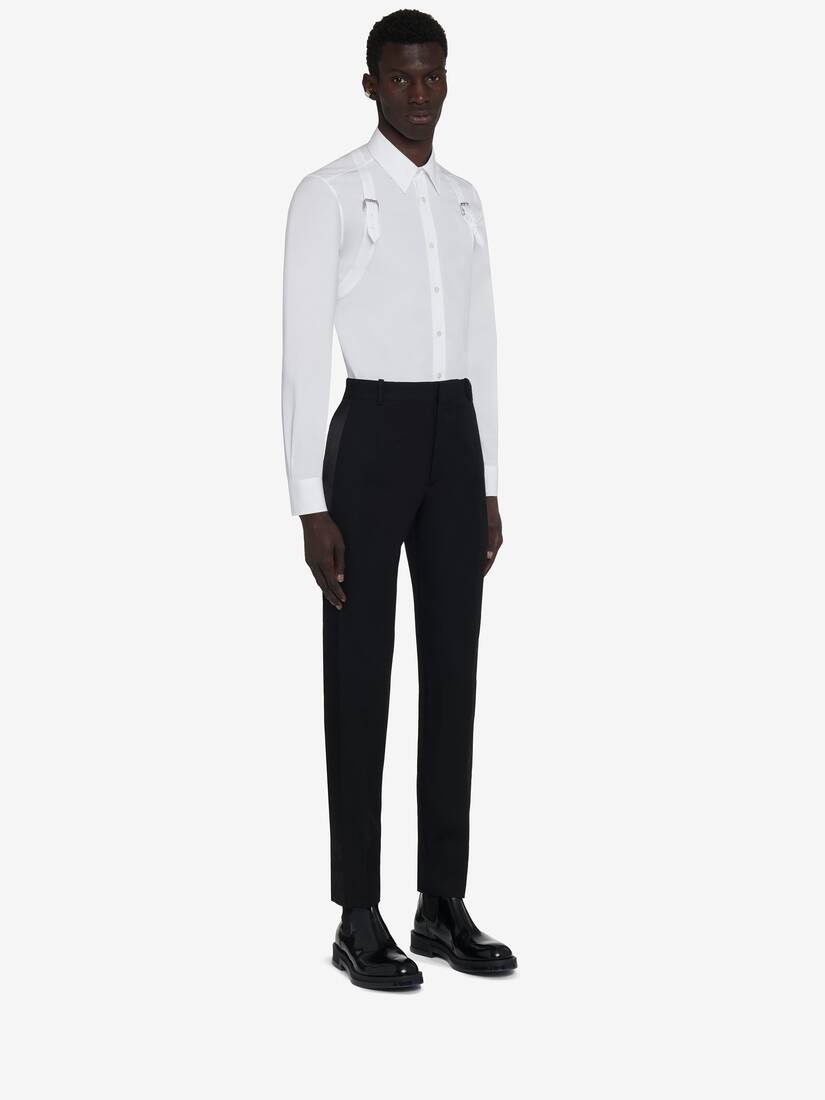 Men's Tuxedo Cigarette Trousers in Black - 3