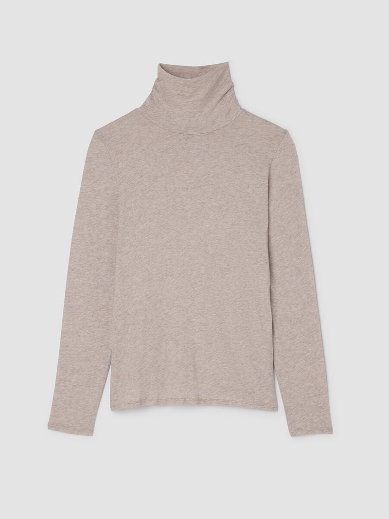 Mélange Sheer Cotton Blend Knit Turtleneck Top 1