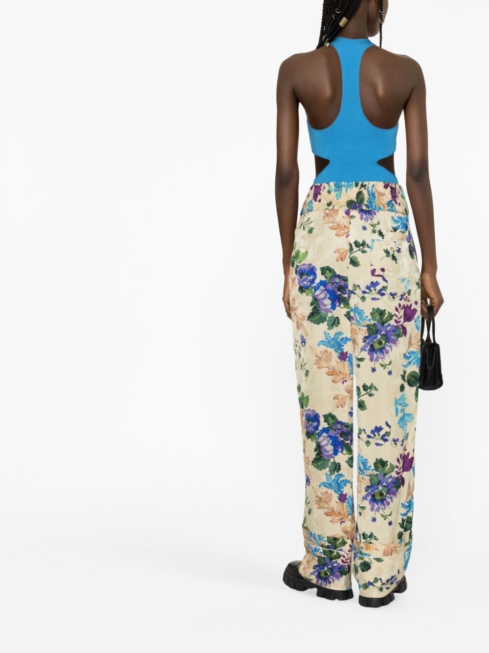 floral-jacquard palazzo trousers - 4
