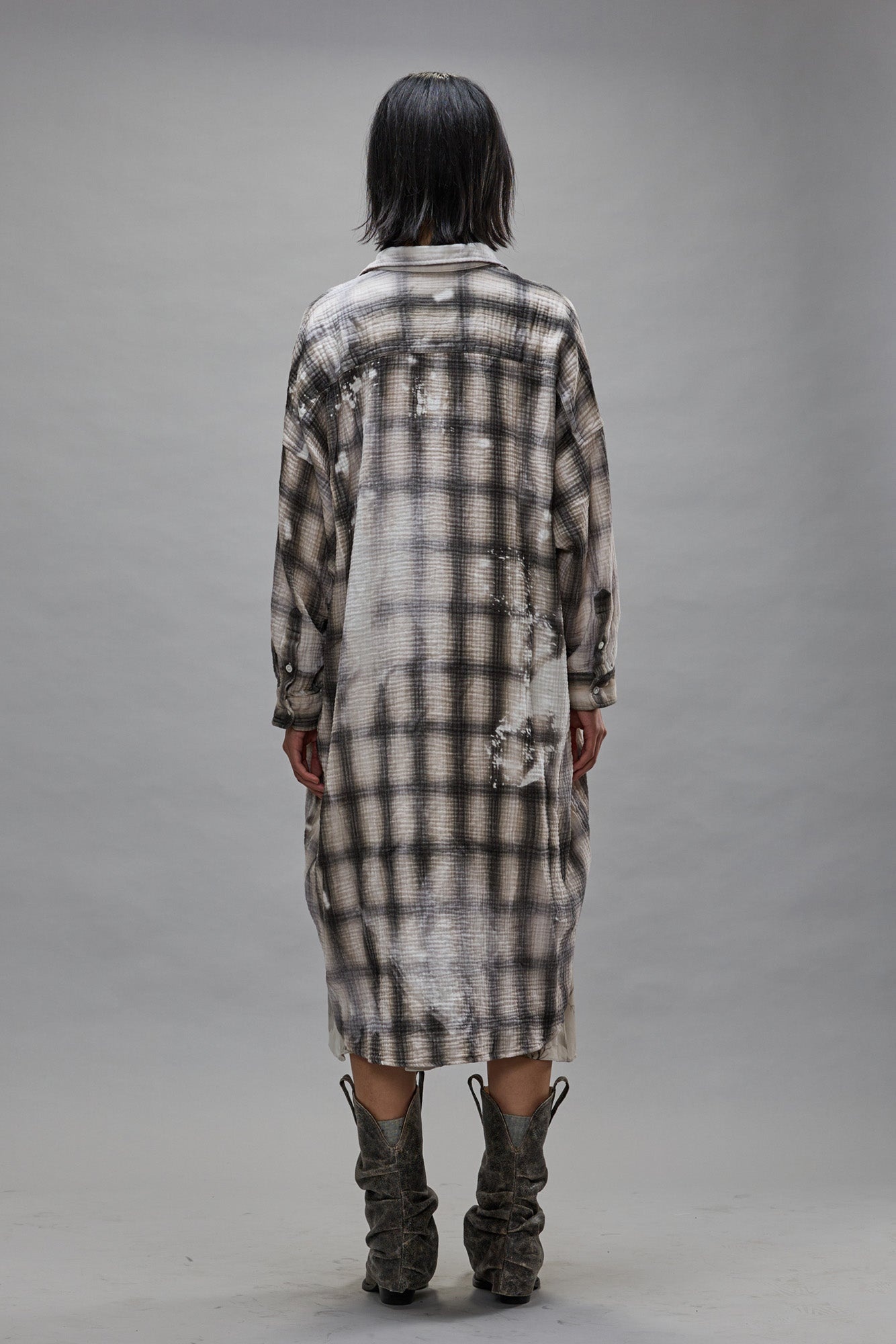 JUMBO SHIRTDRESS - PRINTED GREY PLAID - 3