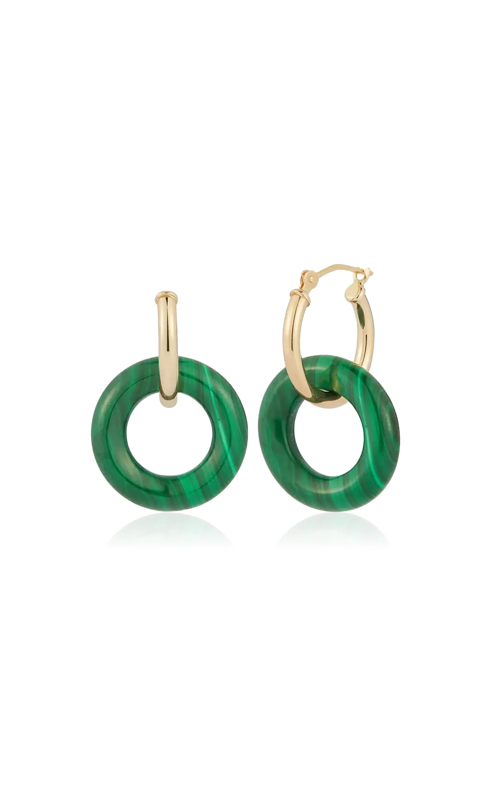 Donut 14K Yellow Gold Malachite Hoops dark green - 1