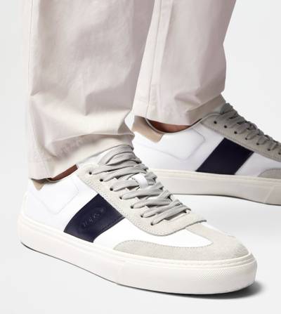 Tod's SNEAKERS IN SMOOTH LEATHER AND SUEDE - WHITE, BLUE, BEIGE outlook