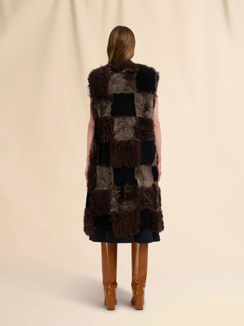 BROWN MIXED SHEARLING LONGLINE VEST - 3