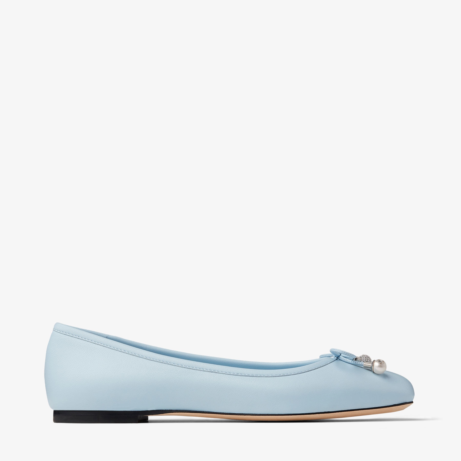 Elme Flat
Ice Blue Nappa Leather Flats with Pearl Embellishment - 1