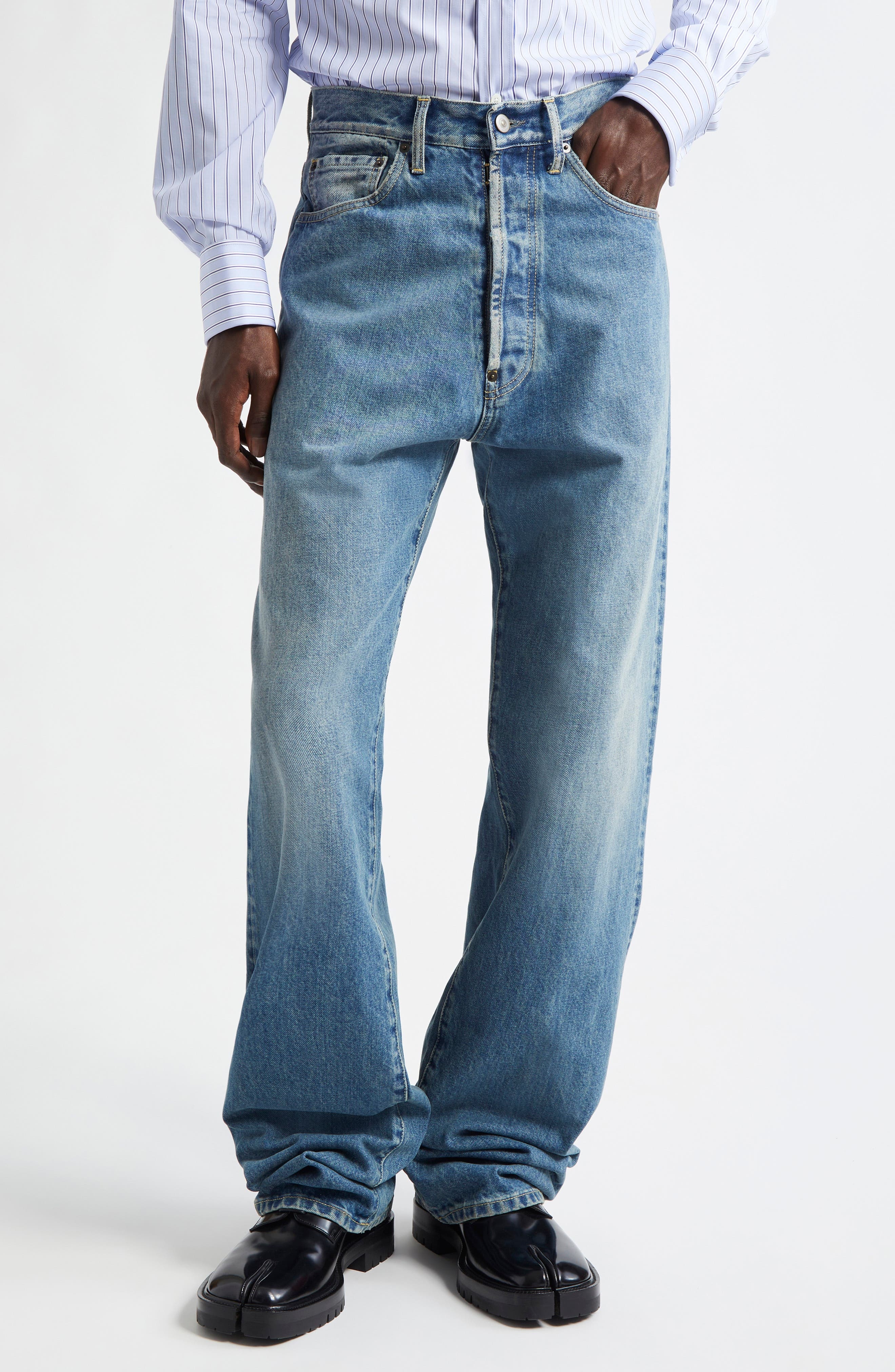 Maison Margiela Five-Pocket Straight Leg Jeans in Medium Blue at Nordstrom - 1
