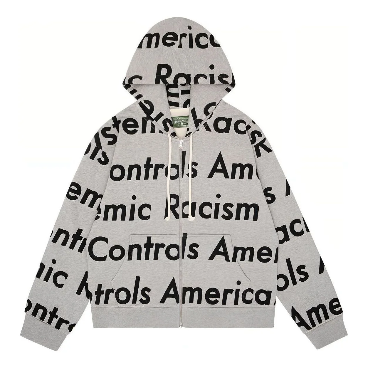 Denim Tears x Arthur Jafa Systemic Racism Controls America Zip Up Hoodie 'Grey White' 014-016-123 - 1
