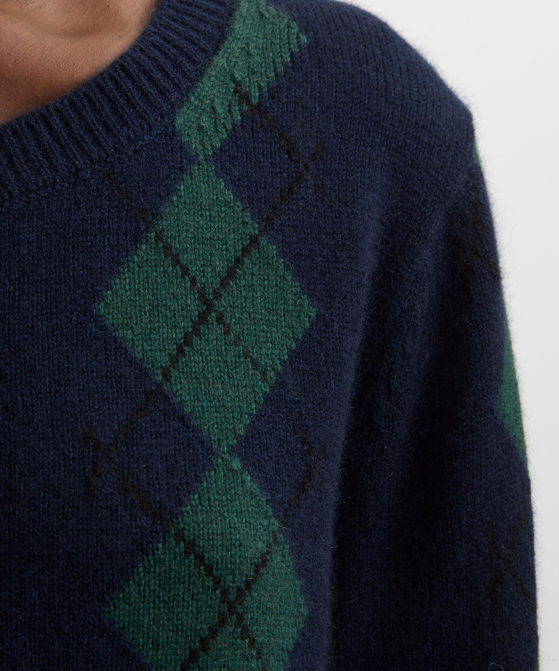 Clara Navy Argyle Cashmere Cardigan 5