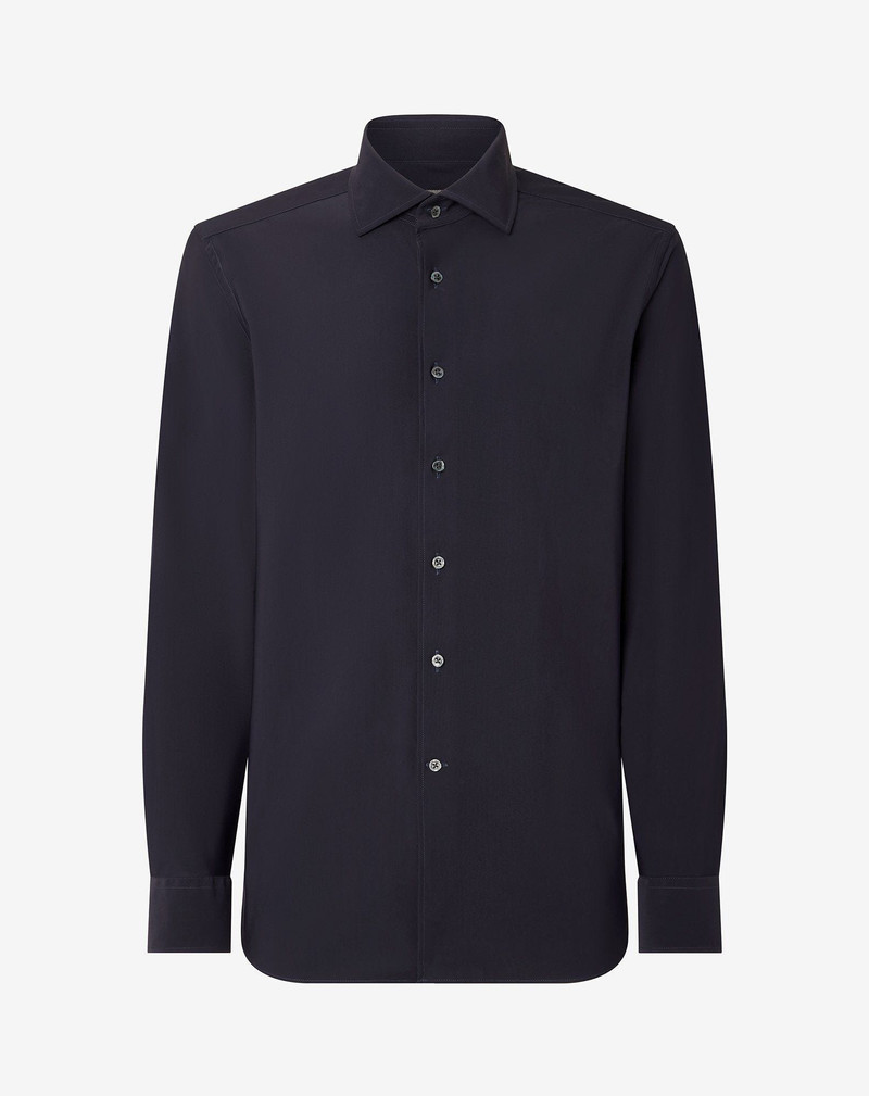 Navy blue bi-elastic fabric shirt 1