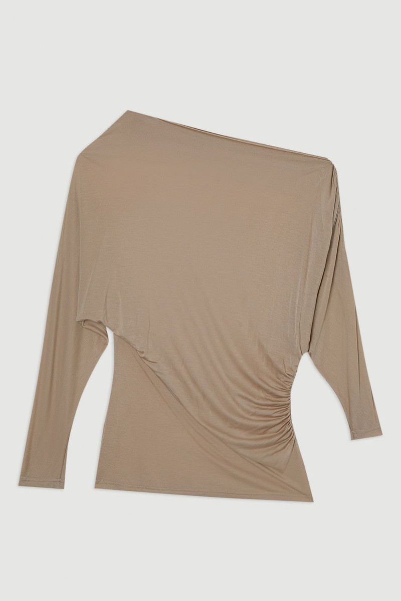Plus Size Tencel Ruched Asymmetric Neck Long Sleeve Top 4