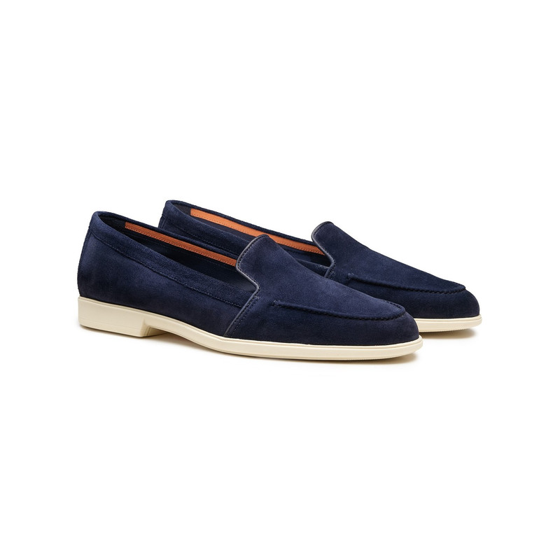 Santoni Women's blue suede loafer outlook