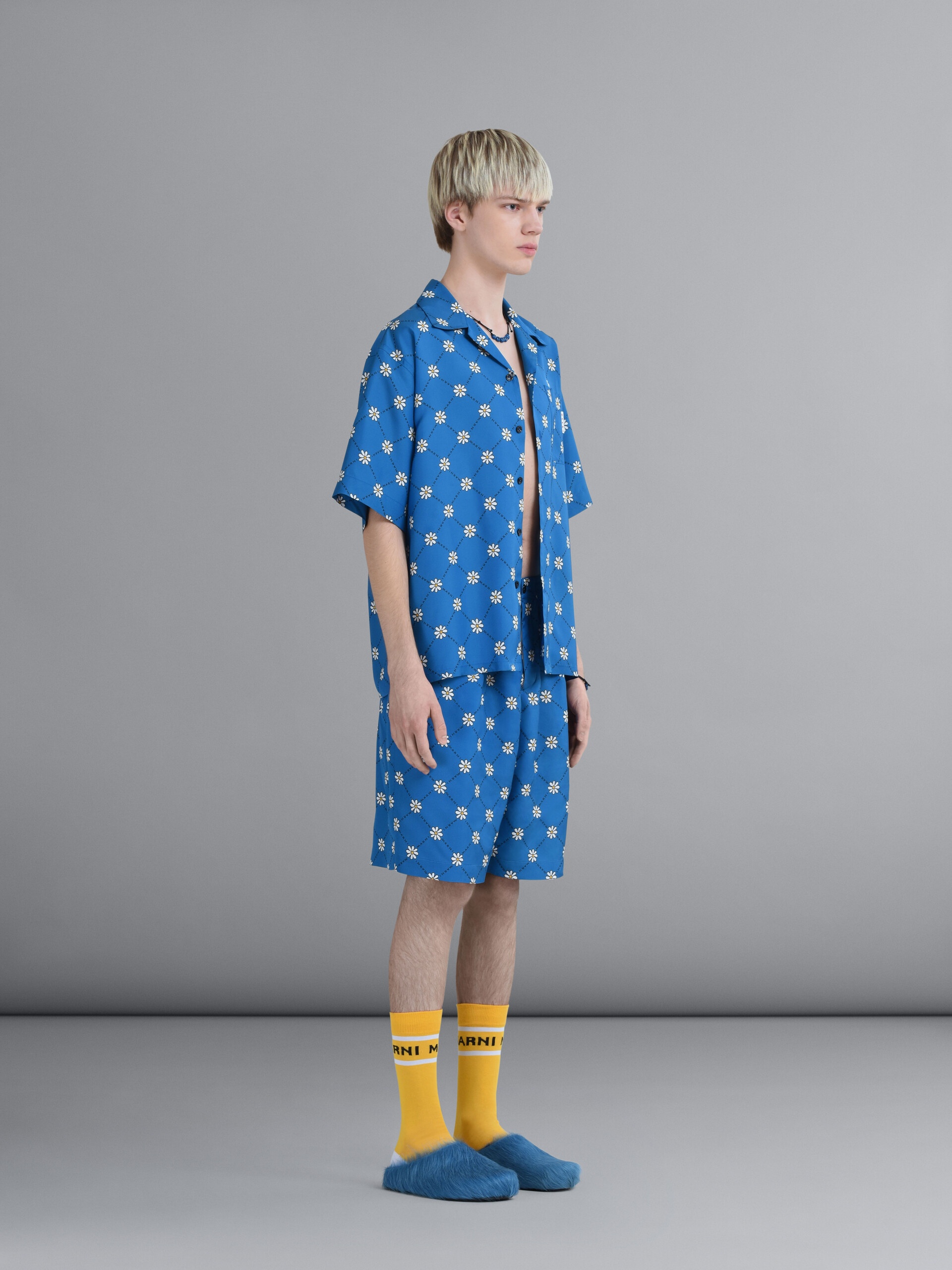 MARNIGRAM PRINT BLUE VISCOSE TOILE BOWLING SHIRT - 5