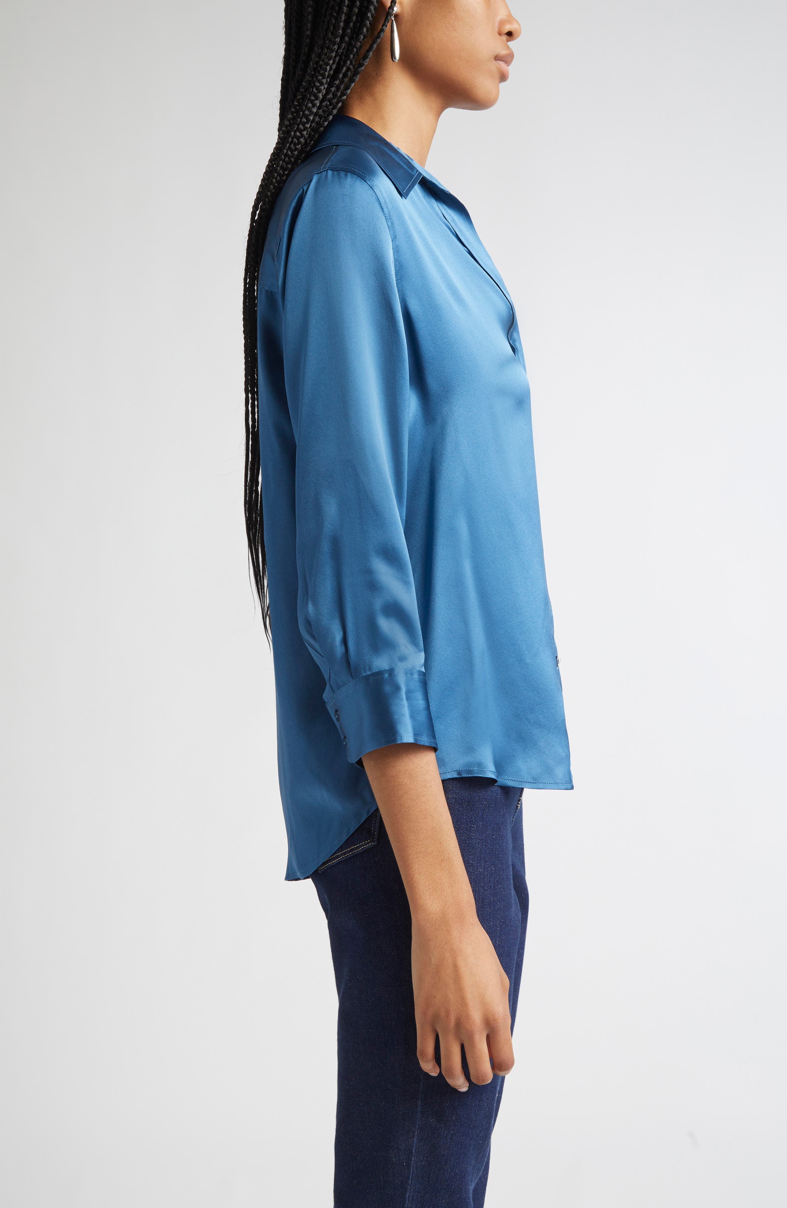 L'AGENCE Dani Silk Charmeuse Blouse in Stone Blue at Nordstrom - 3