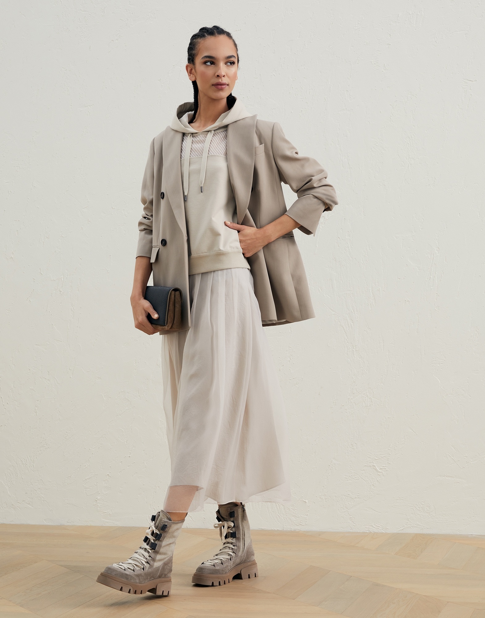 BRUNELLO CUCINELLI★Crispy silk midi pleated skirt Brunello Cucinelli Crispy silk pleated midi skirt with shiny