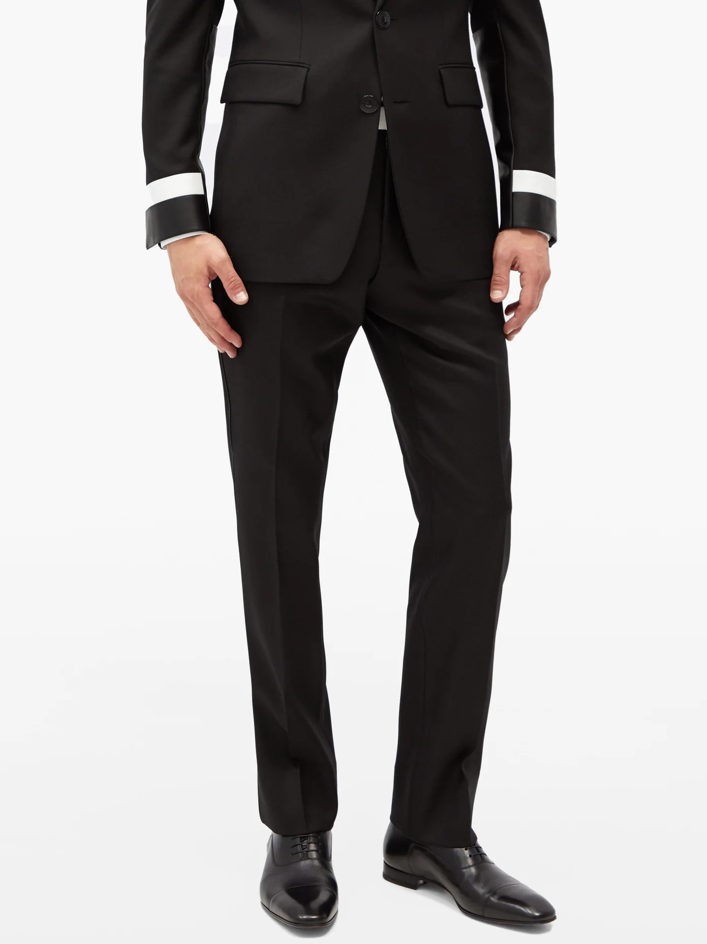 Leather-panelled wool-crepe trousers - 6