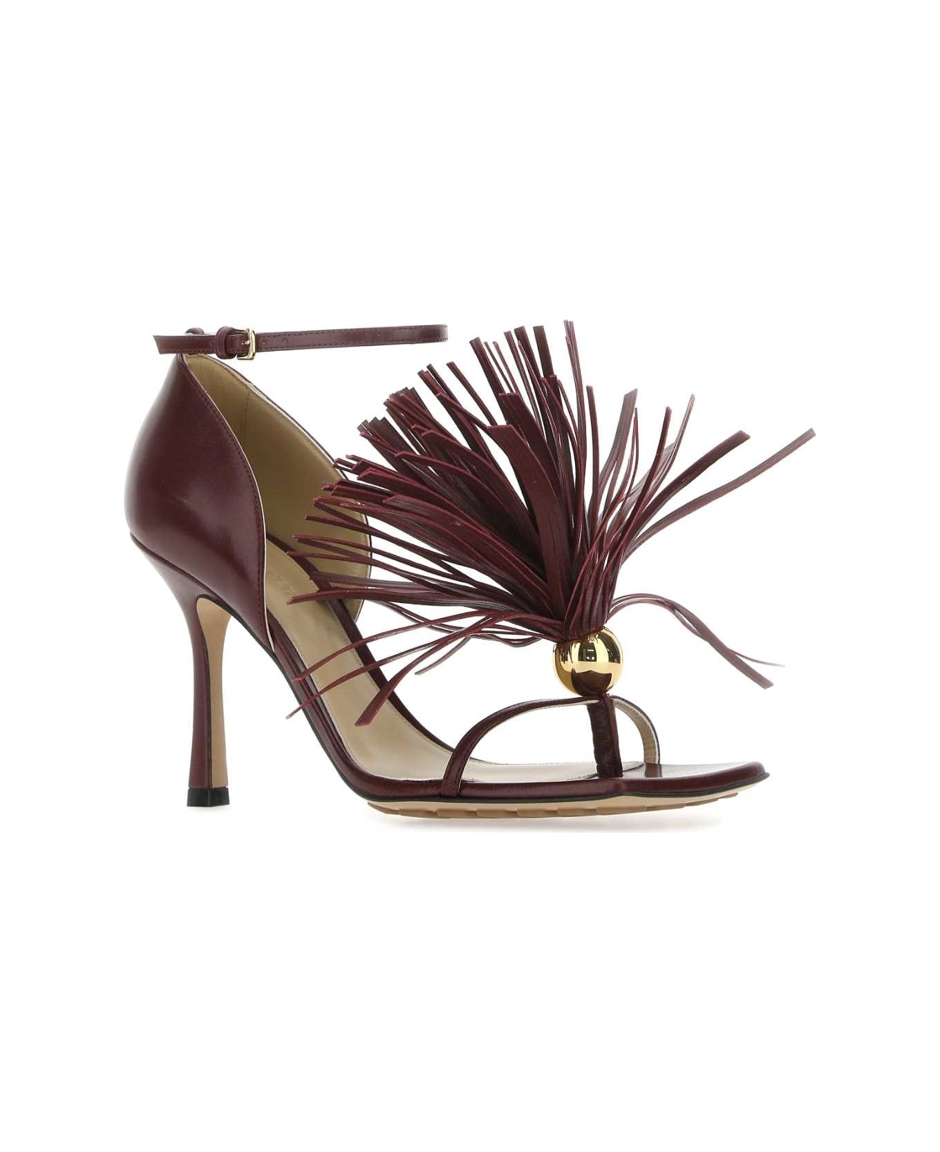 Burgundy Leather Stretch Sandals - 2