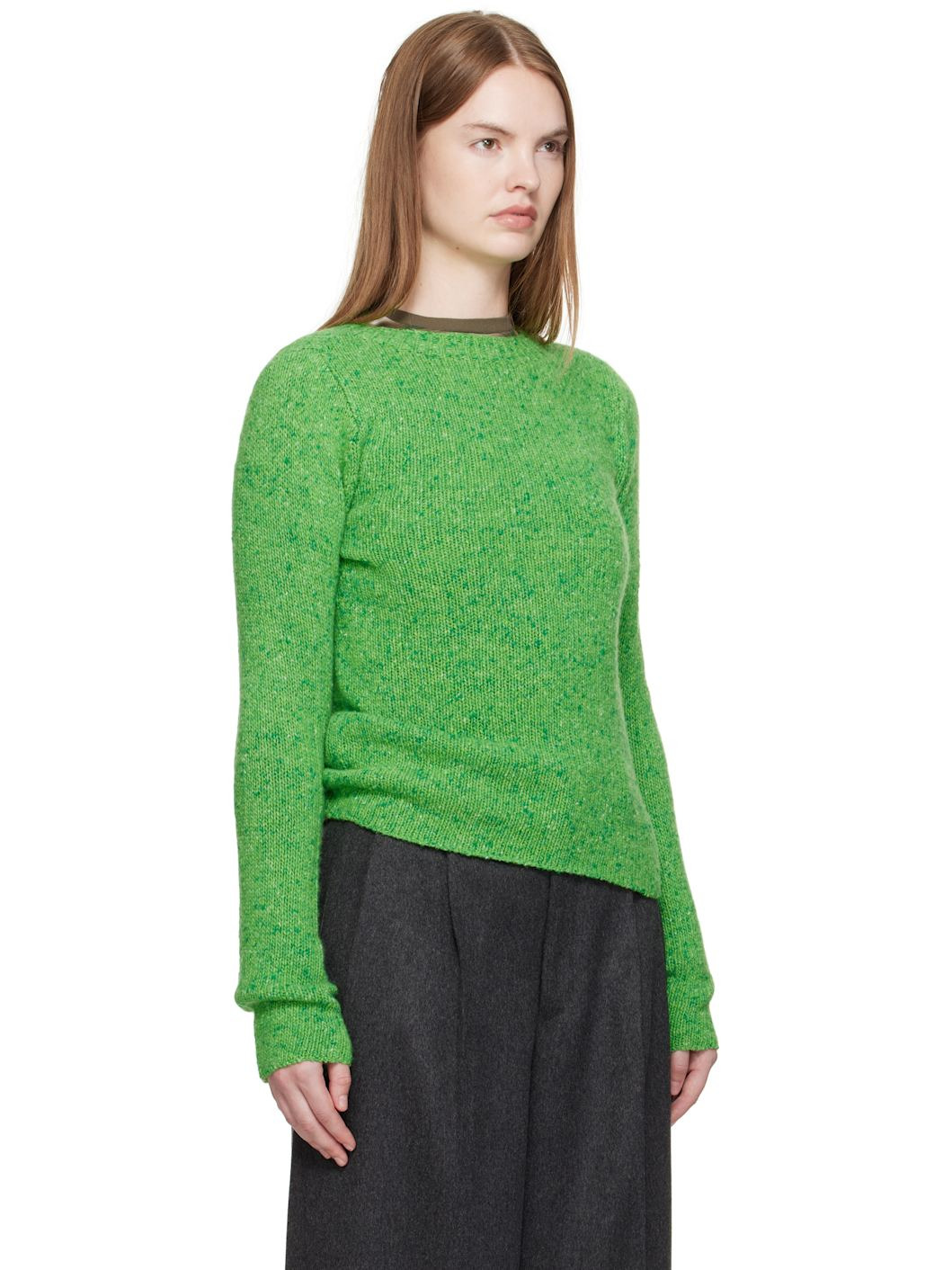 Green Cashmere Melange Knit Sweater - 2