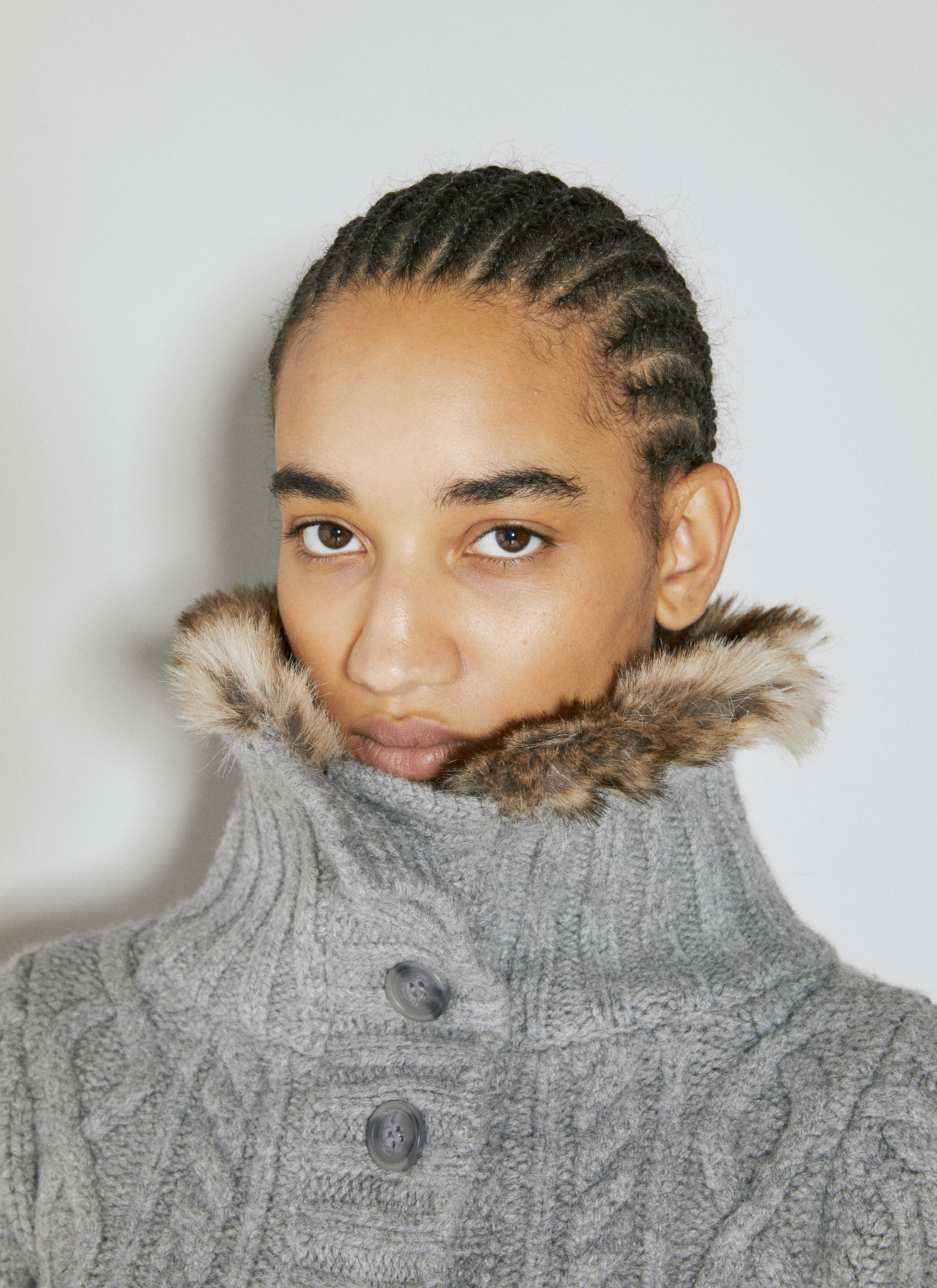 Faux Fur Cable Sweater - 2