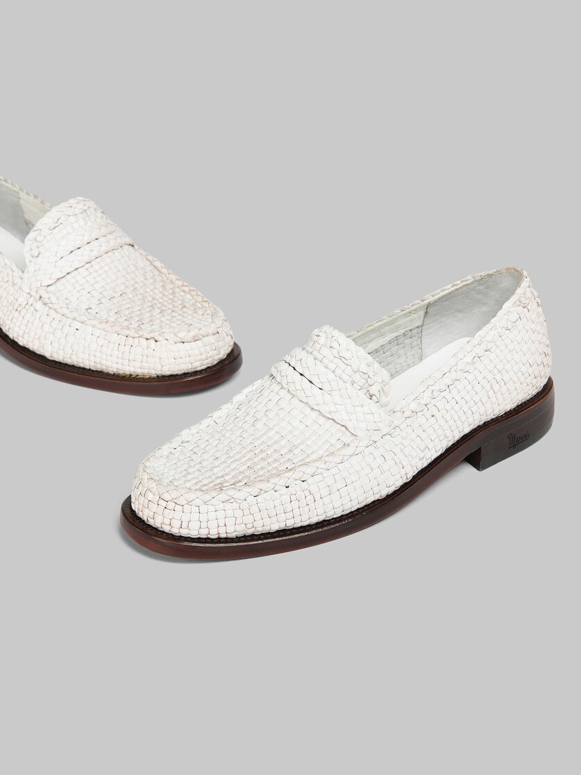 WHITE WOVEN LEATHER BAMBI LOAFER - 5
