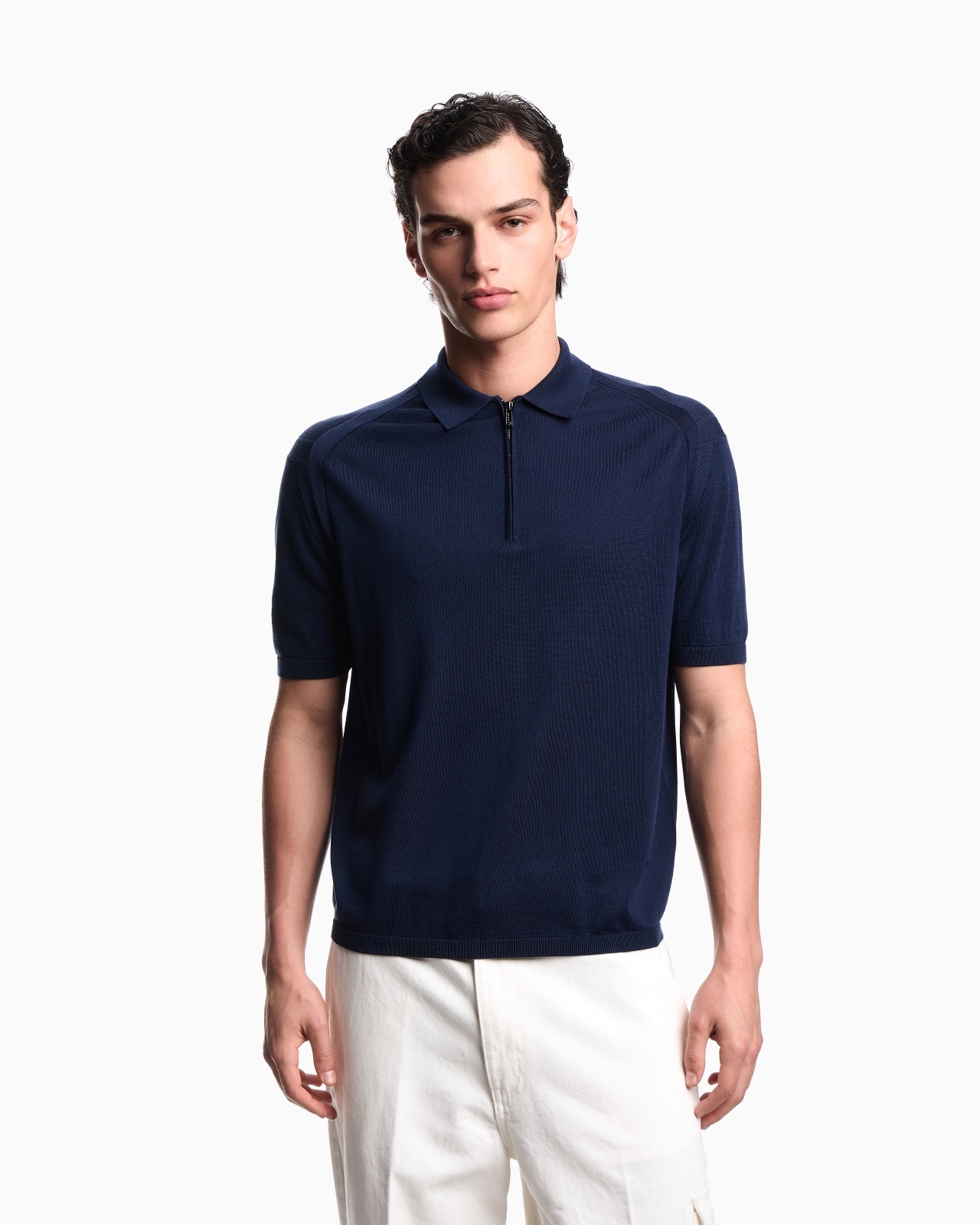 ASV PLAIN-KNIT JUMPER WITH POLO-SHIRT COLLAR, IN A WOOL AND LYOCELL BLEND - 4