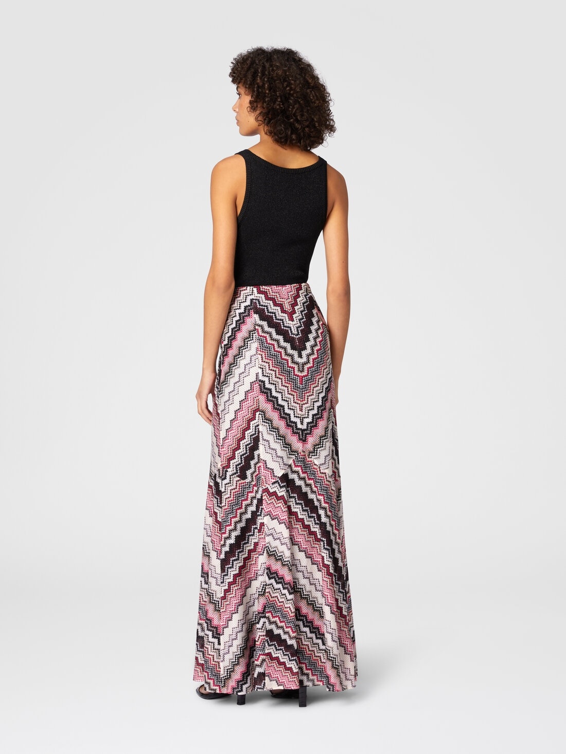 Long flared skirt with lamé serrated zig zag pattern - 3