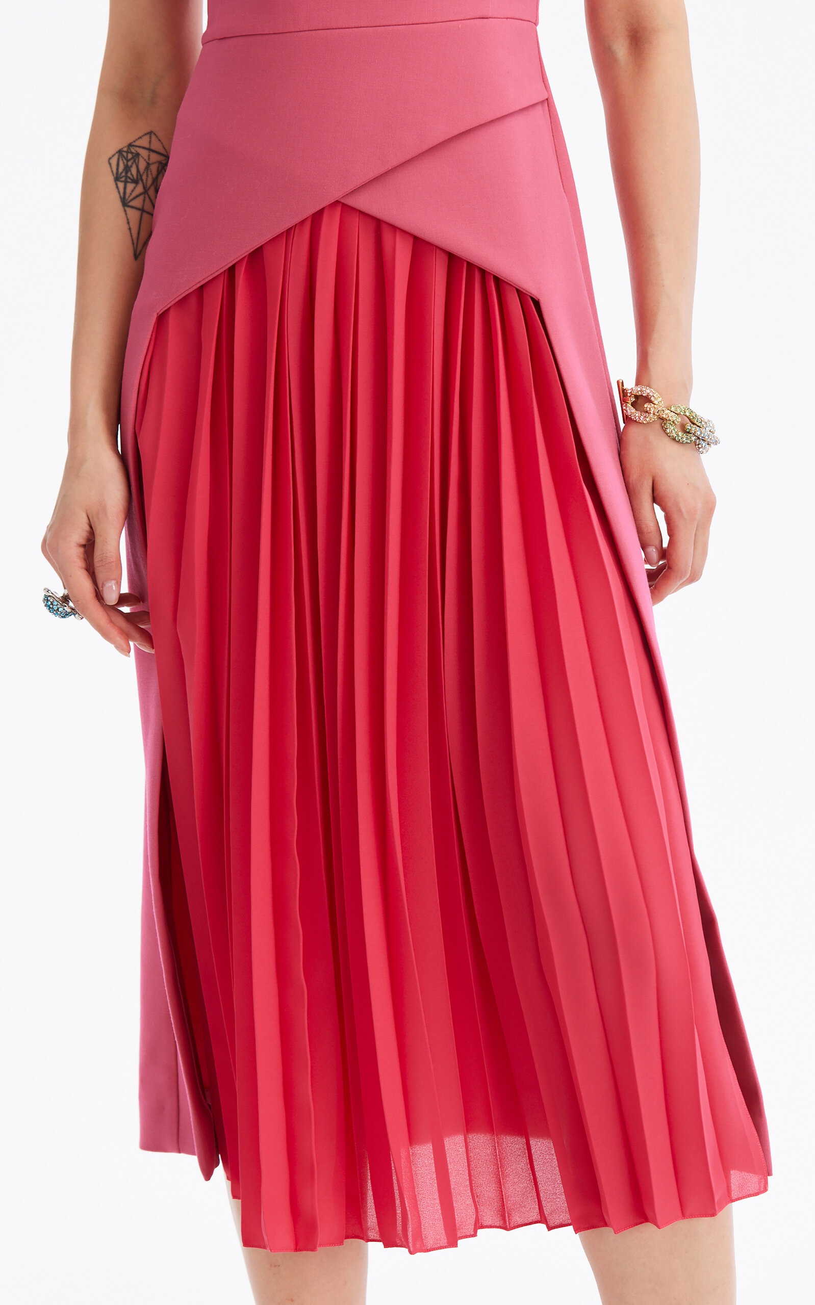 Stretch-Wool Pleated Chiffon Midi Dress pink - 5