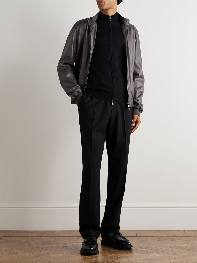 Canali Slim-Fit Wool Zip-Up Cardigan Black outlook