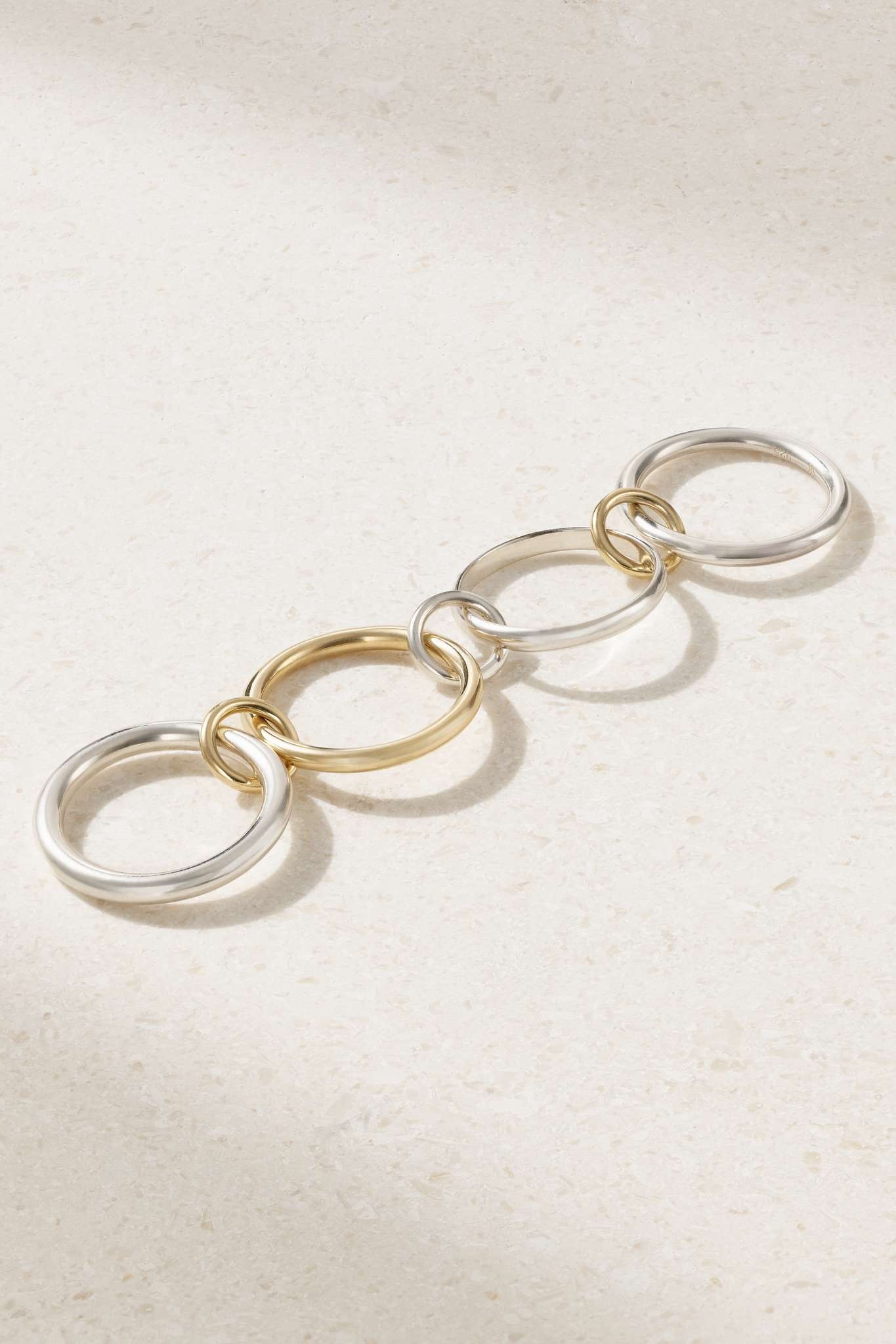 Cancer set of four 18-karat gold and sterling silver ring - 4