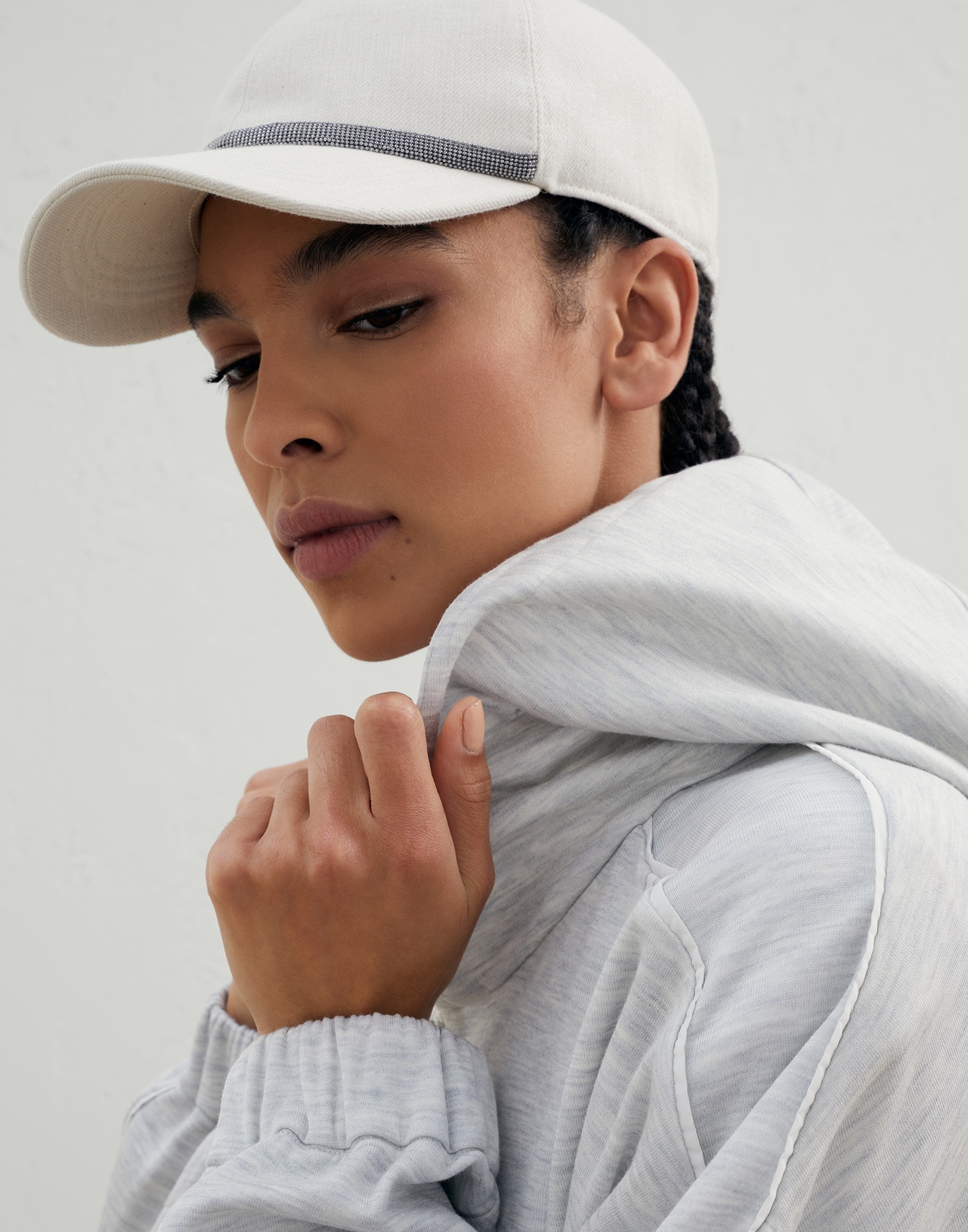 Cotton and viscose sparkling twill baseball cap with shiny trim - 3