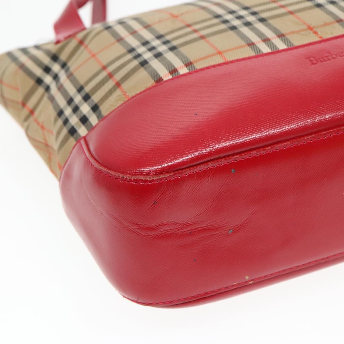 Burberry Nova Check Hand Bag Canvas Leather Beige Red Gold - 14