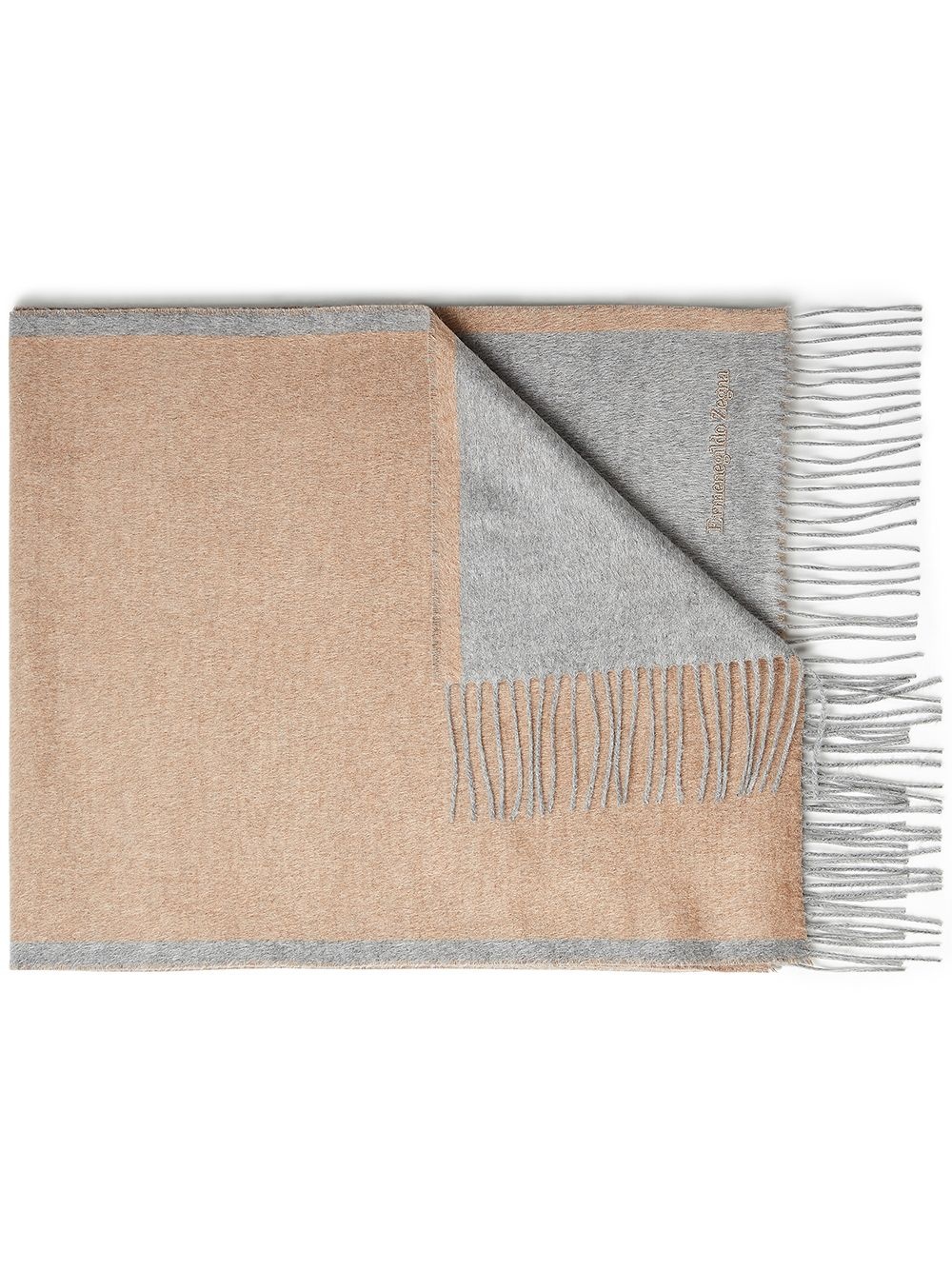 logo-embroidered fringed scarf - 1