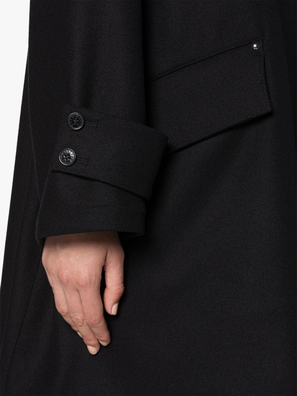 HUMBIE HOOD BLACK WOOL OVERCOAT - 6
